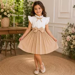 Vestido plissado elegante princesa infantil menina criança