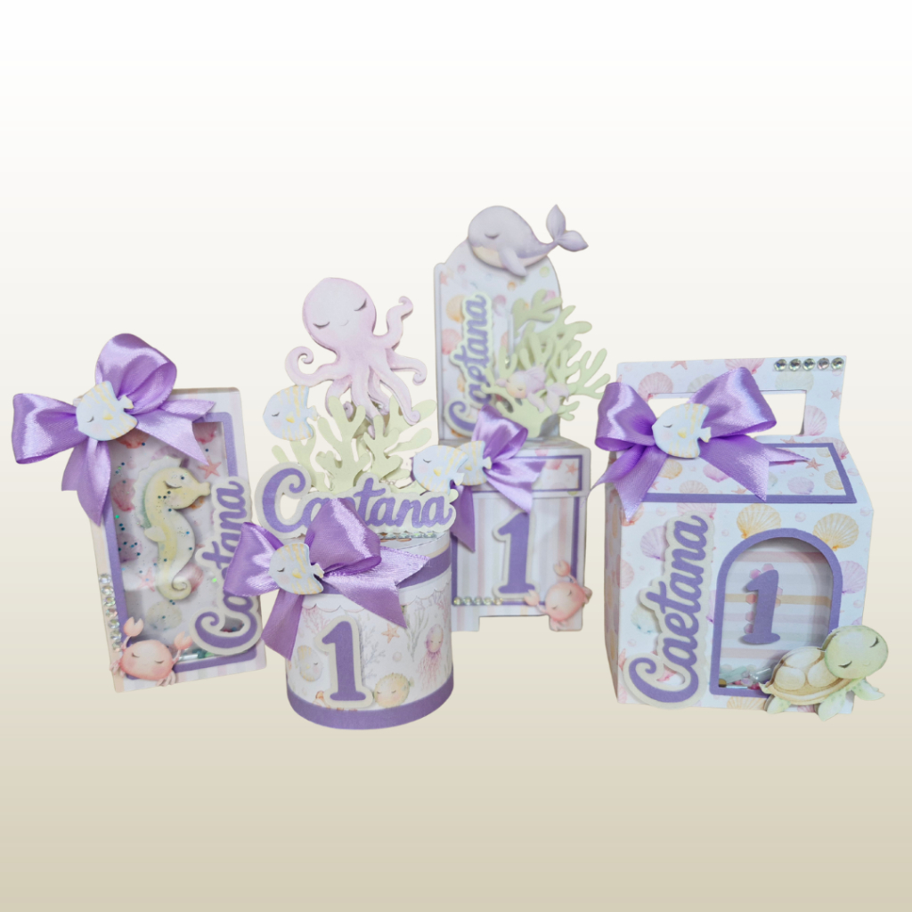 Kit Lembrancinhas Caixinhas Personalizadas Fundo do Mar, Apliques 3D – 60 Unidades | Lembrancinhas Festa Infantil