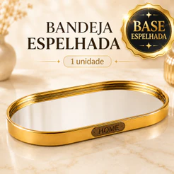 Bandeja Espelhada Dourada Oval 25 x 15 cm para Perfumes Lavabo Penteadeira Aparador Decoração