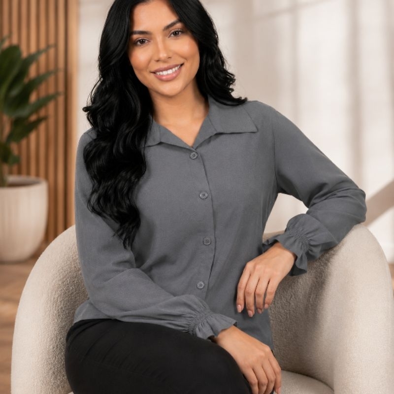 ​Camisa Feminina Social /Manga Longa Viscolinho/ Moda Evangélica /Confortável/ Punho Elástico