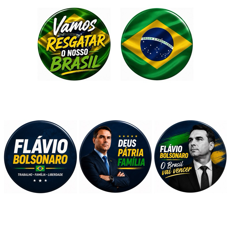 Kit 5 Botton Personalizado PL Pin Broche Flavio com Alfinete