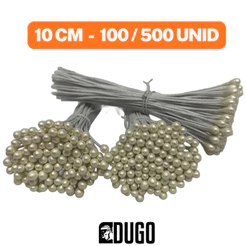 Pistilo Arame 10cm Branco Perolado - 100/500 unid - Material p/ Flores e Artesanato