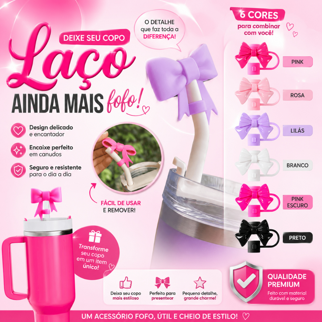 Tampa de Silicone para Canudo 10mm com Laço Fofo, Protetor Antipoeira Reutilizável para Copos
