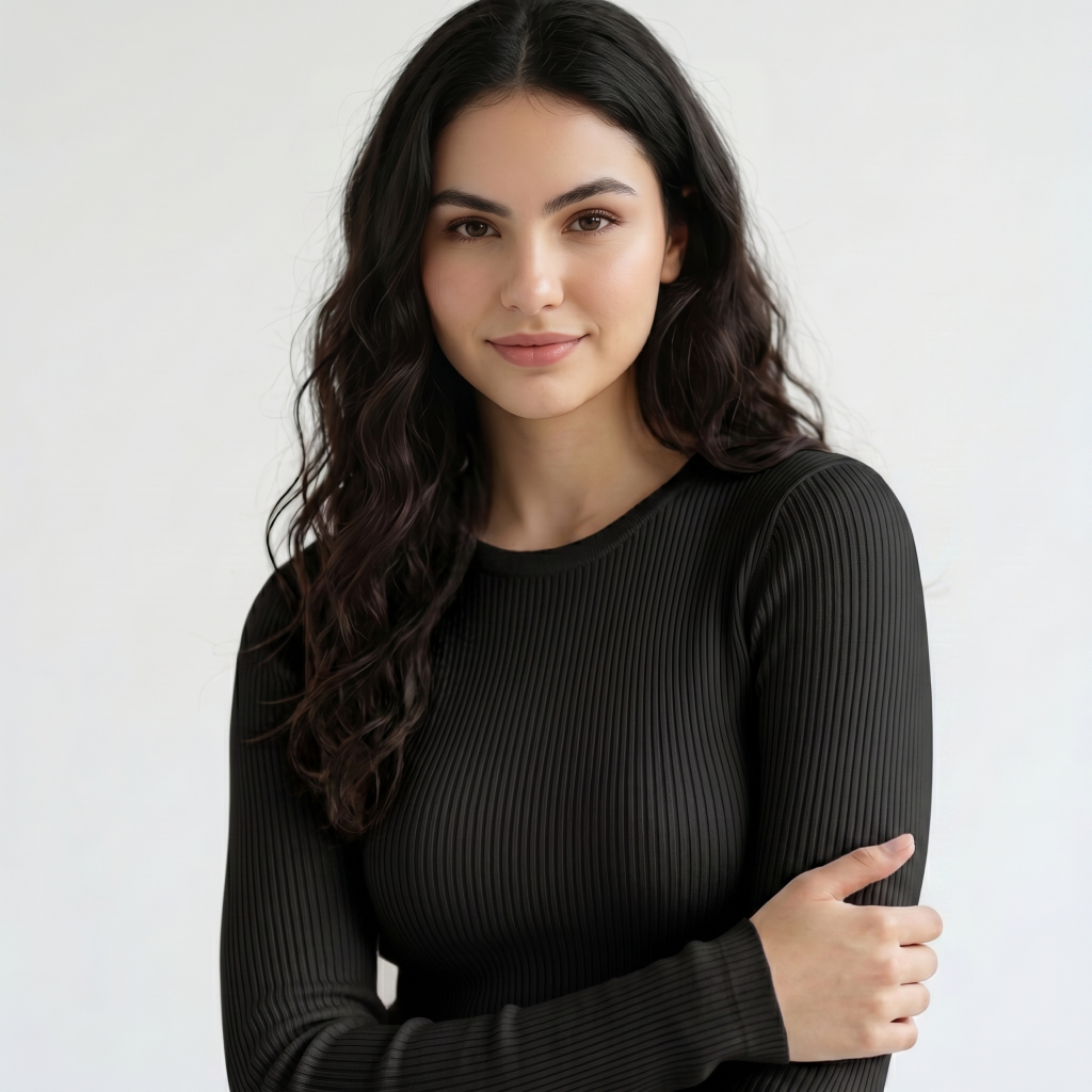 Blusa Feminina Manga Longa Ribana Canelada Gola Redonda Básica Casual Moda Feminina