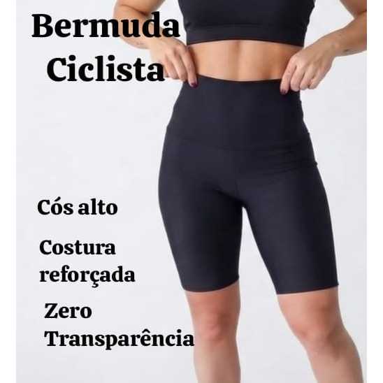​Bermuda Ciclista Feminina Fitness Cintura Alta Zero Transparência Academia Treino Suplex Reforçada