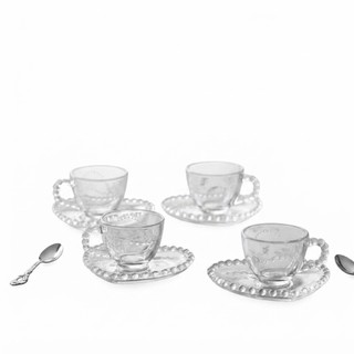 Jogo Mesa Posta Pearl C/ Pires Coração e Redondo Wolff Lyor JG 4 e 6 Xícaras Chá Café 85ml / 170 ml / Chá 180ml