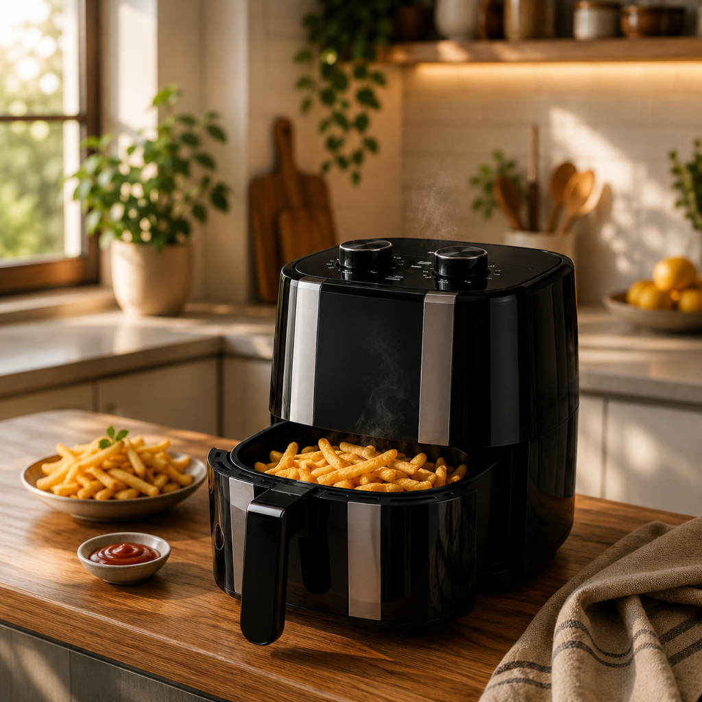 Air Fryer 3,4L 1400W Fritadeira Elétrica Timer 60 Min Sem Óleo Temperatura Até 200°C Preta 110V e 220V