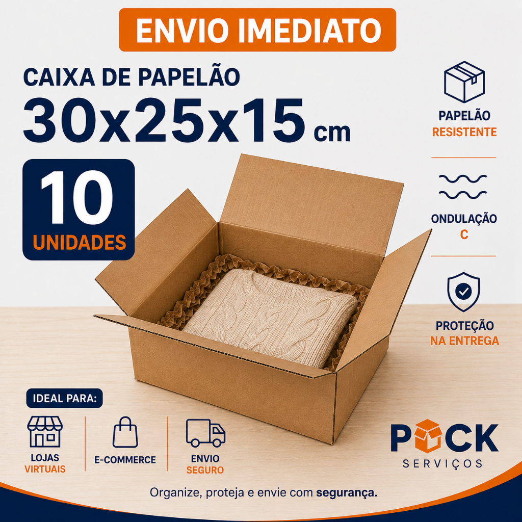 10 Caixas De Papelão Mercado Envios P 30x25x15 cm
