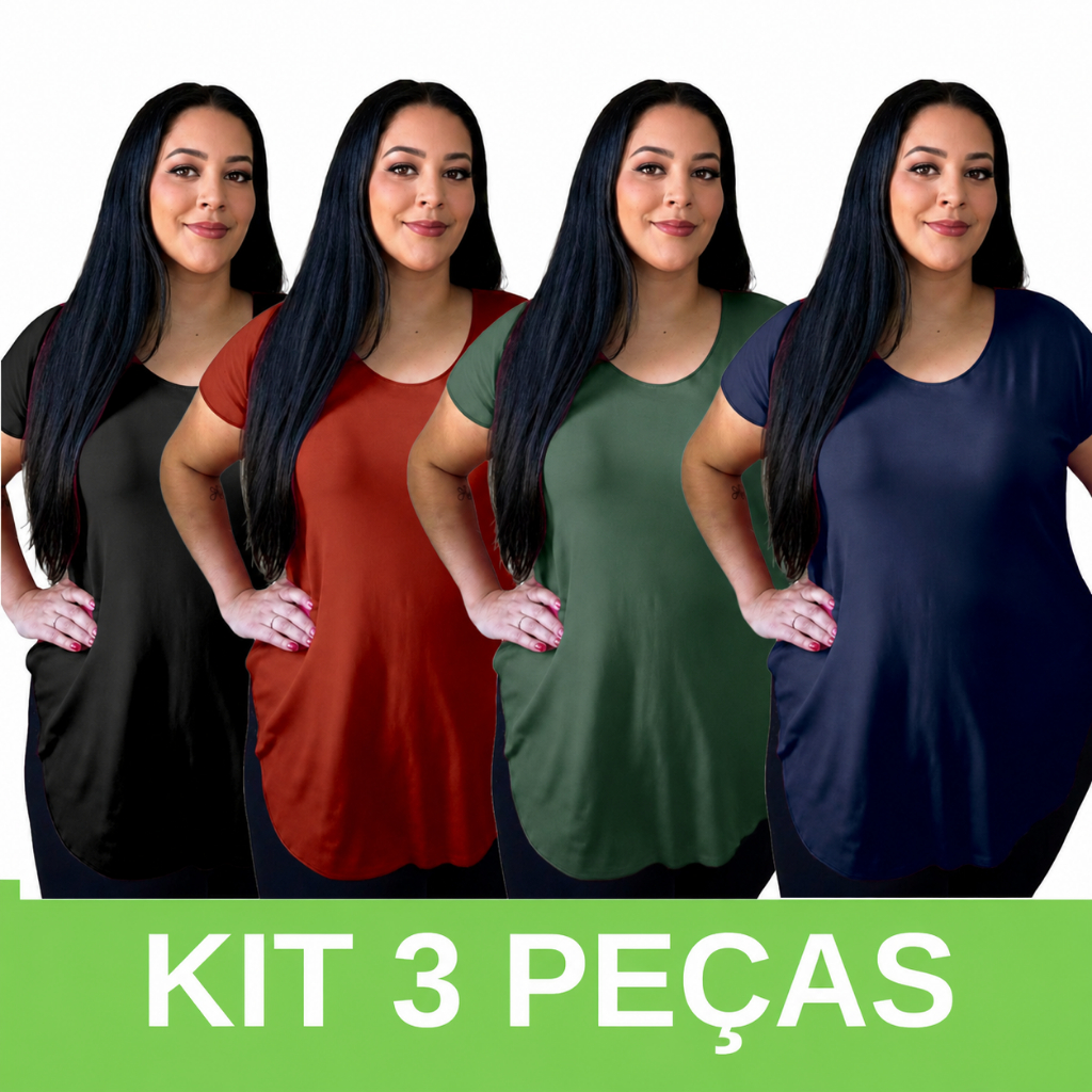 Kit 3 Blusa Feminina Plus Size Tapabumbum Sobre legging Academia