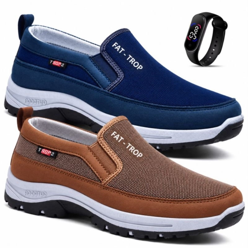 Kit 2 Tênis Sapatilha Masculino Mocassim Adventure Aquático Macio Idoso Impermeável Confortável+ Relógio Super Barato