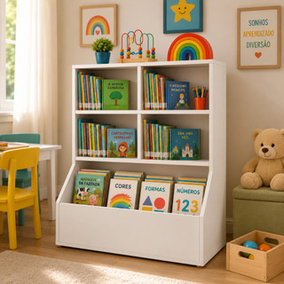 Estante Infantil Organizadora com Caixas e Prateleiras para Brinquedos – MDF/MDP Branco
