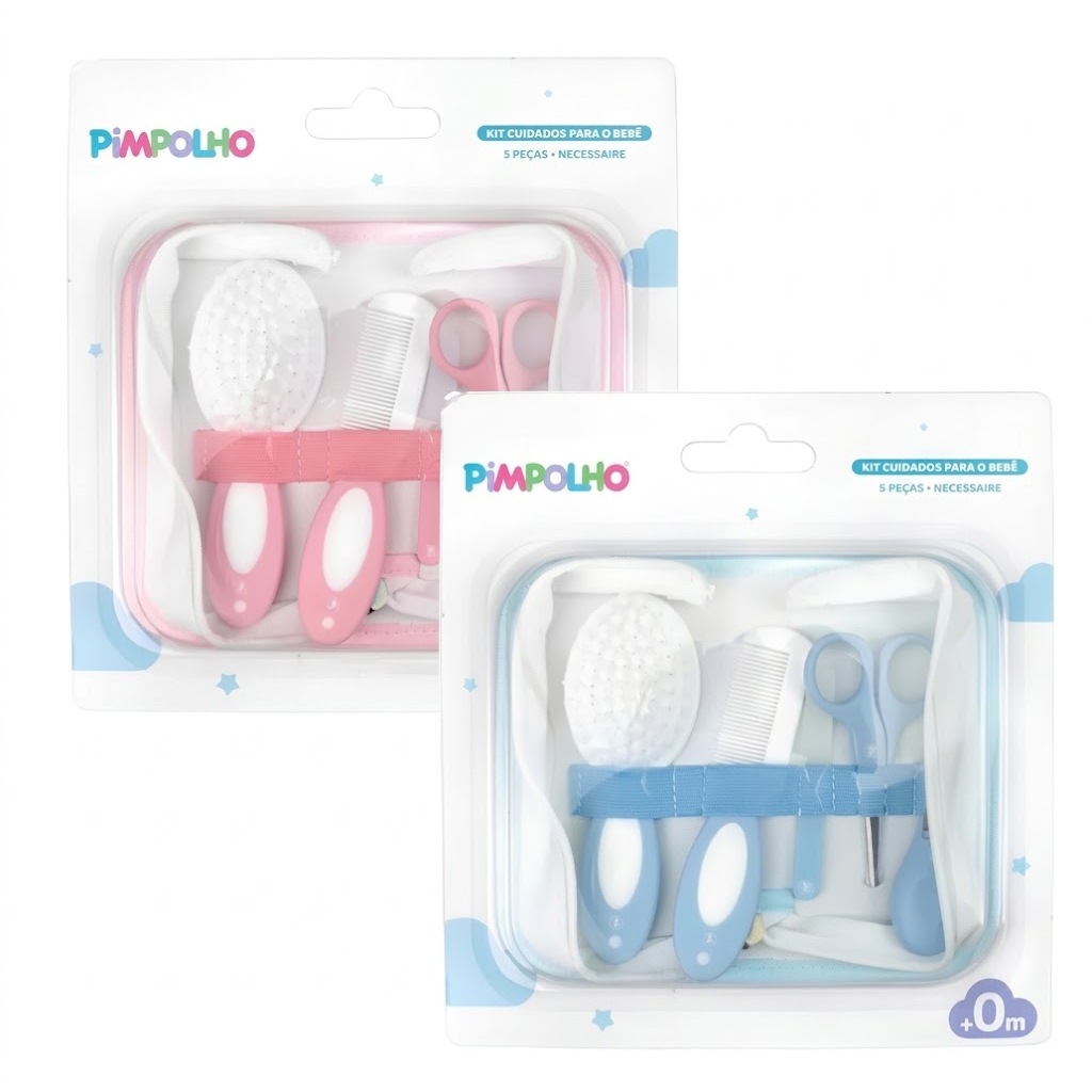 Kit Higiene Bebê Pimpolho 5 Peças Nécessaire Primeiros Cuidados Recém Nascido Menino Menina