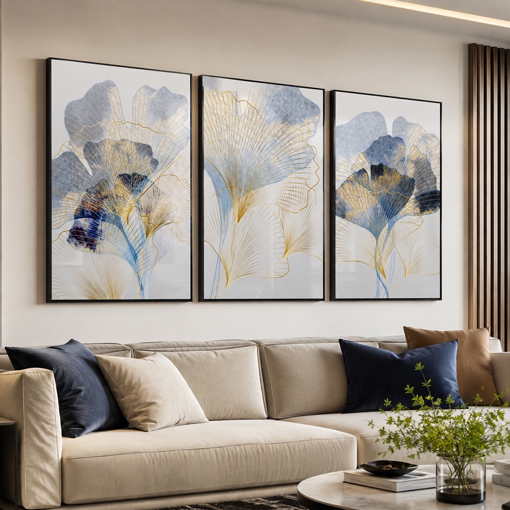 Quadro Decorativo Melodia de Folhas Com Moldura Para Sala Quarto Escritorio