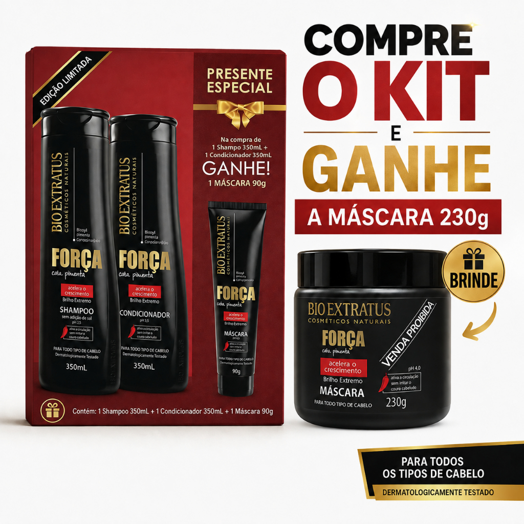 Kit Bio Extratus Força Com Pimenta Shampoo + Condicionador 350ml + Máscara 90g + Brinde especial