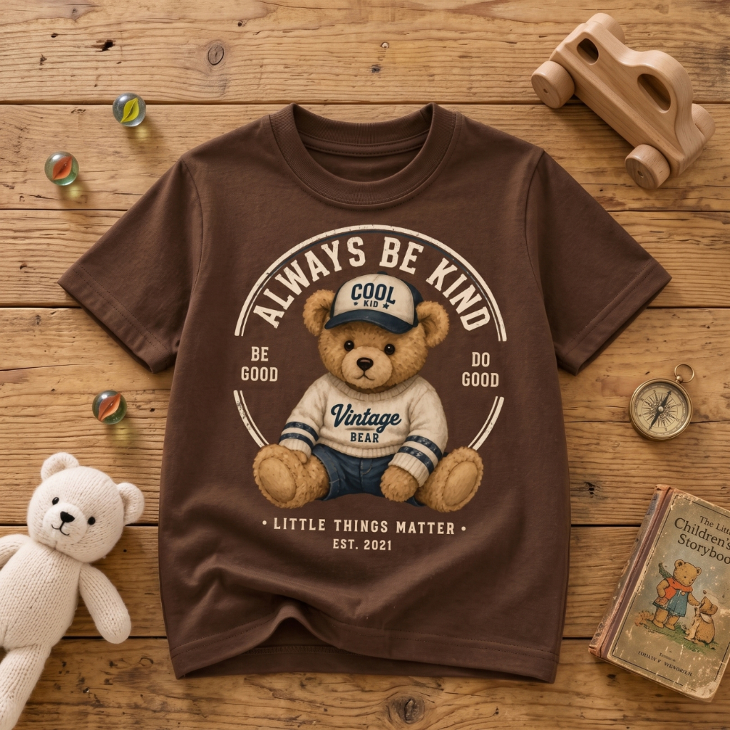 Camiseta Infantil Unissex Ursinho Teddy Bear Estampada 100% Algodão Casual Premium Confortável Chic