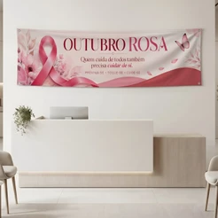 Painel Faixa Outubro Rosa 2,00x0,50m Decoração para Campanha Conscientização Em Tecido Sublimado