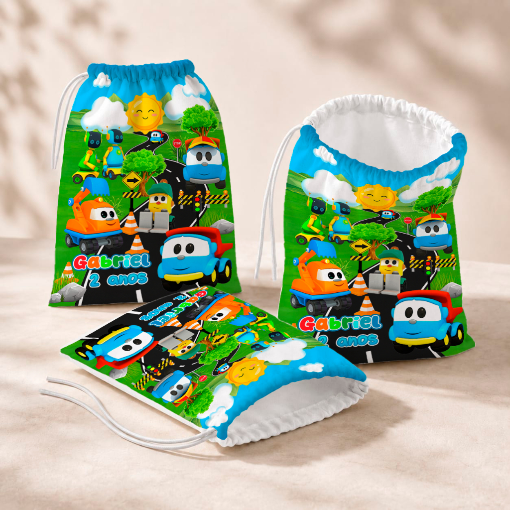 20 Sacolinhas Personalizada Festa Infantil 18x26 Aniversário Lembrancinha Léo O Caminhão M1