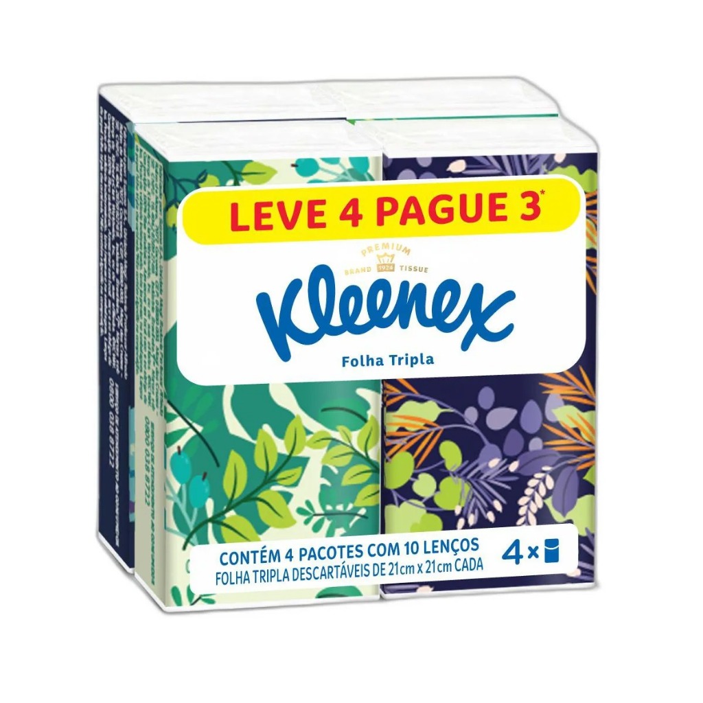 Lenços Descartáveis Kleenex 4 Pacotes Com 10 lenços total 40 unidades