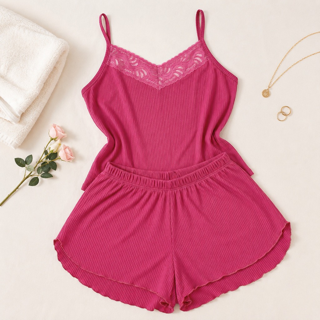 Pijama Short Doll Baby Doll Liso Canelado C/ Renda Roupa para Dormir