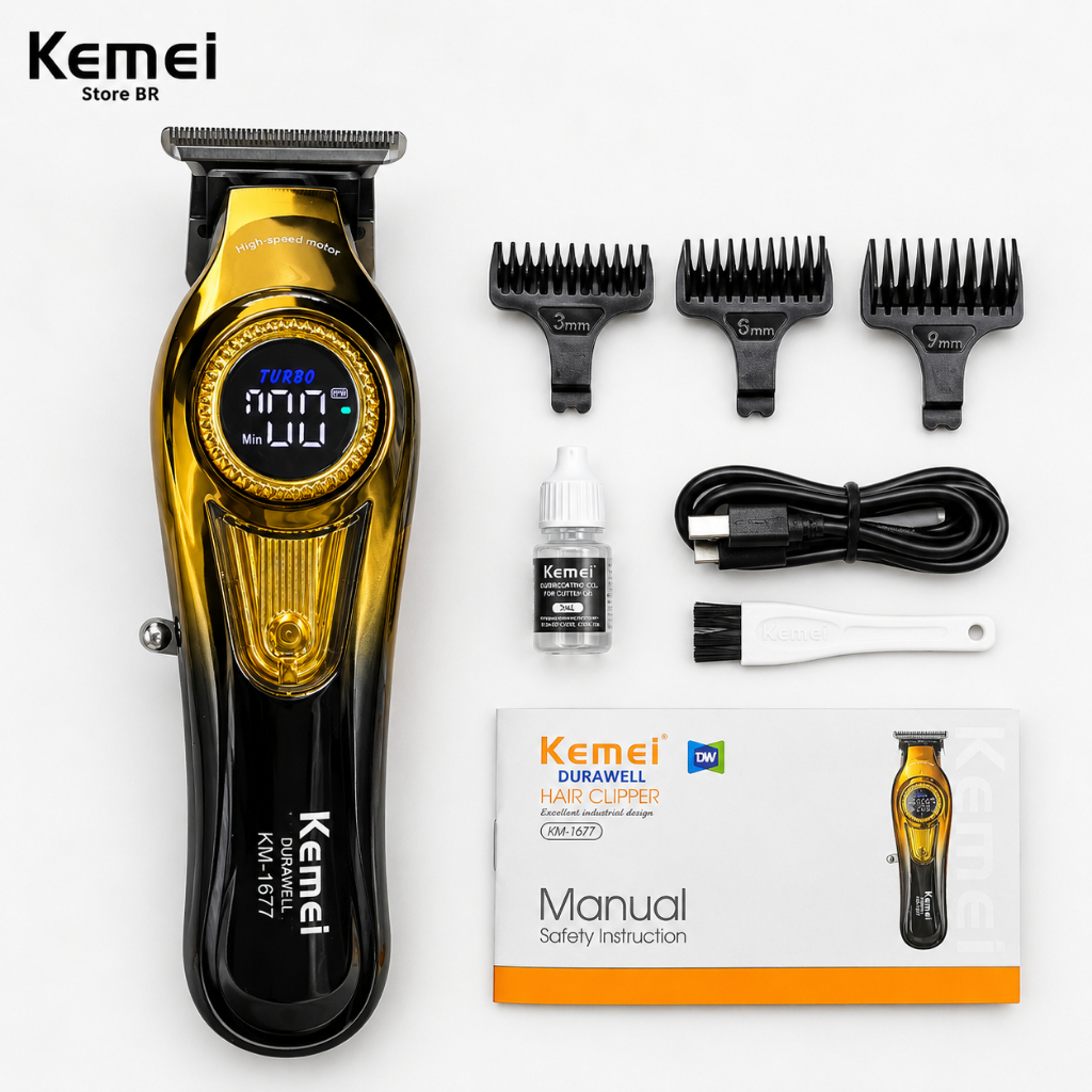 KEMEI 1677 Aparador De Barba Para Homens, Máquina De Cortar Cabelo Profissional,