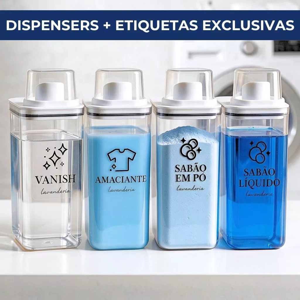 Dispensers Lavanderia 2,3/1,5 Litros - Cartela com 7 Etiquetas - Amaciante, Sabão em Pó e Liquido — imagem 1