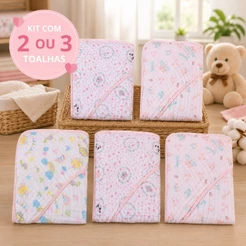 KIT 2 OU 3 TOALHAS DE BANHO BEBÊ FRALDA SOFT COM CAPUZ 2 CAMADAS PAPI KARINHO OU MINASREY
