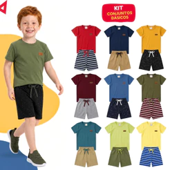 Kit Básico 10 Peças Roupa Infantil Menino Verão Conjunto Liso Masculino Algodão 1 ao 14