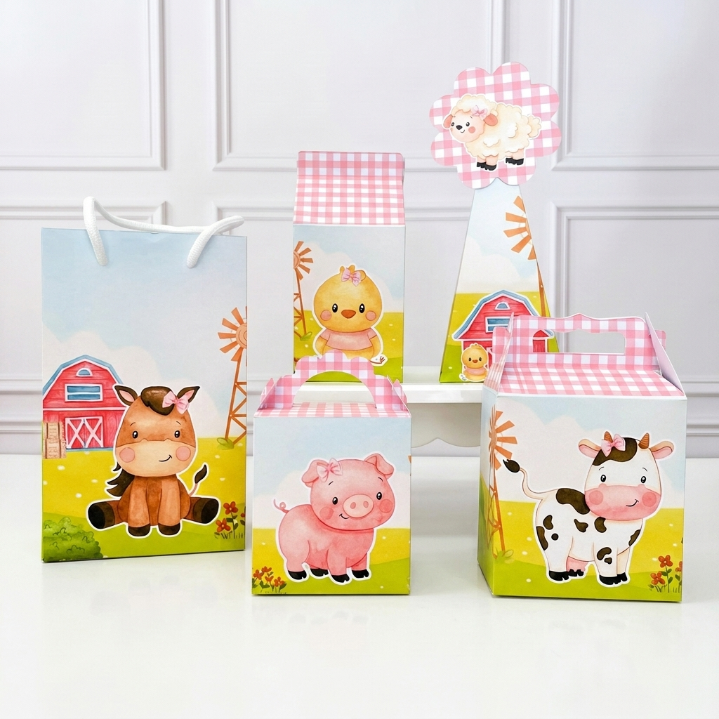 Kit Caixinhas Fazendinha Rosa Festa Personalizado Pegue e Monte Festa Infantil - lembrancinhas de aniversario mimos