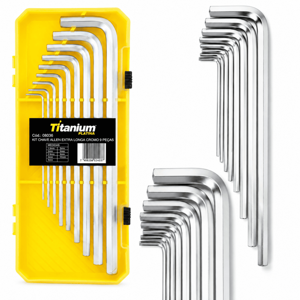 Kit Chave Allen Extra Longa 9 Peças CrV – Titanium Platina