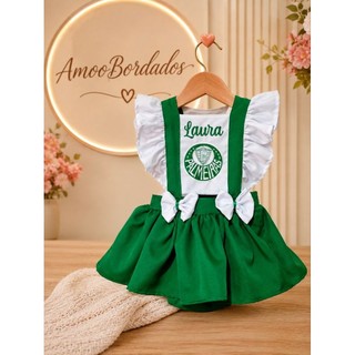 Romper Bebê Palmeiras – Personalizado Nome jardineira do Palmeiras com nome do bebe