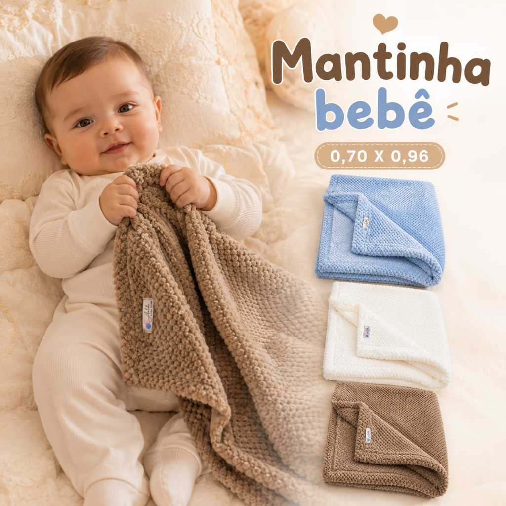 Manta Cobertor Recém Nascido Bebê Peluciada Soft Premium para neném em Fleece macia e confortável