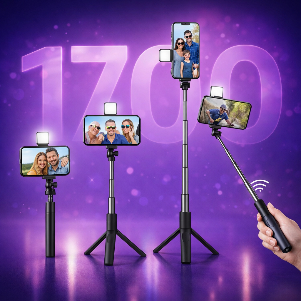 Tripé Celular Retrátil 1.70m Regulável Alumínio Profissional Suporte Bastão de Selfie
