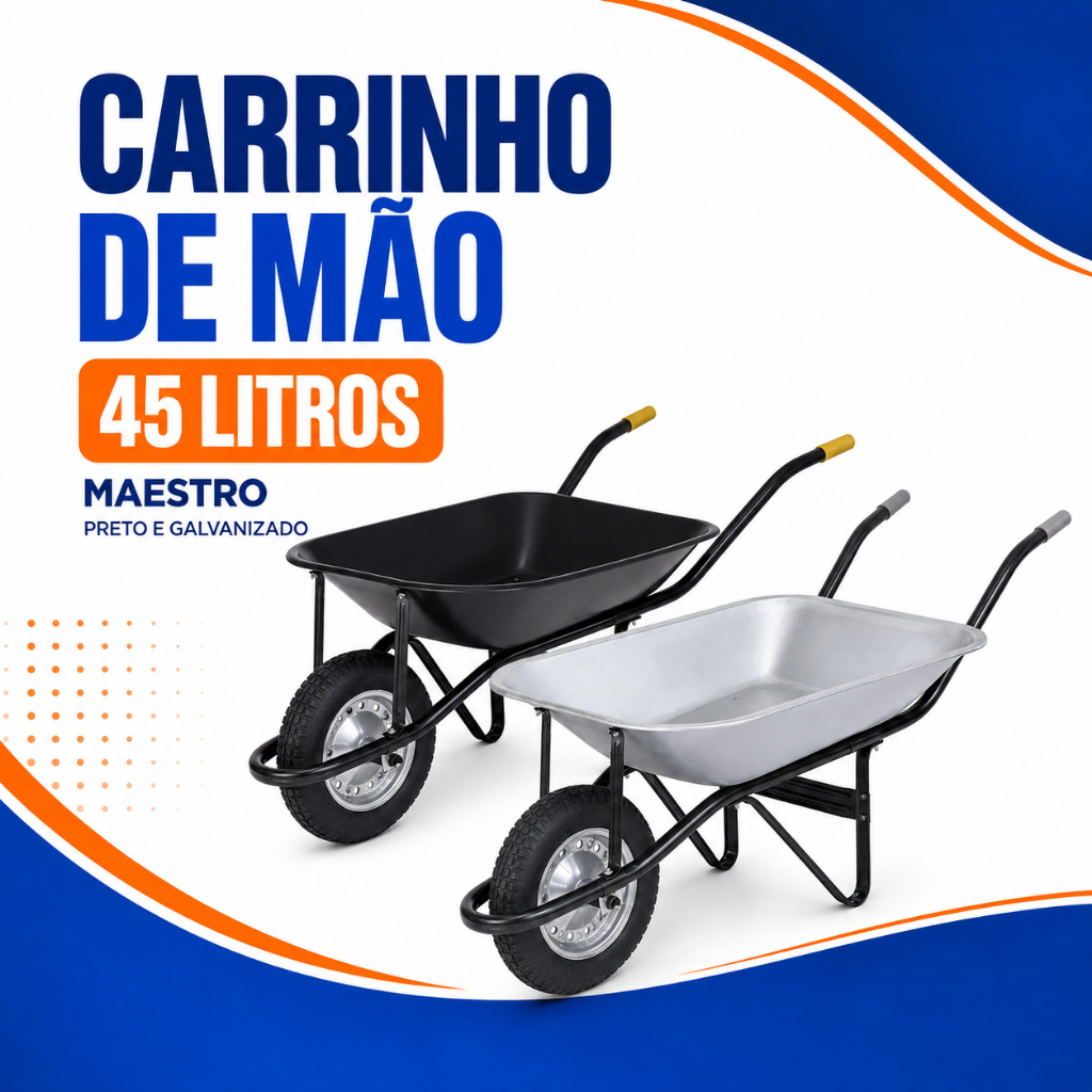 Carrinho de Mão Galvanizado Preto 45 Litros Com Pneu Maestro