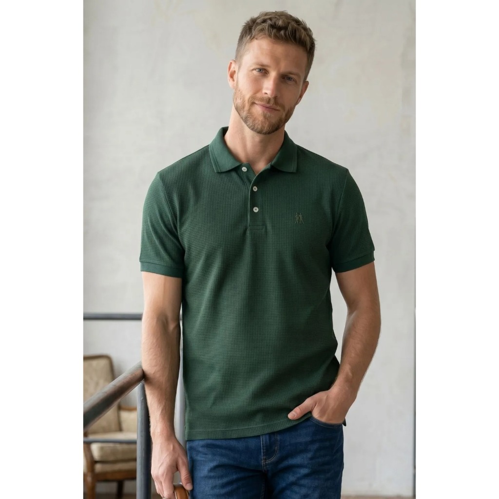 Polo Piquet Texturizada Premium Polo Wear Verde Escuro