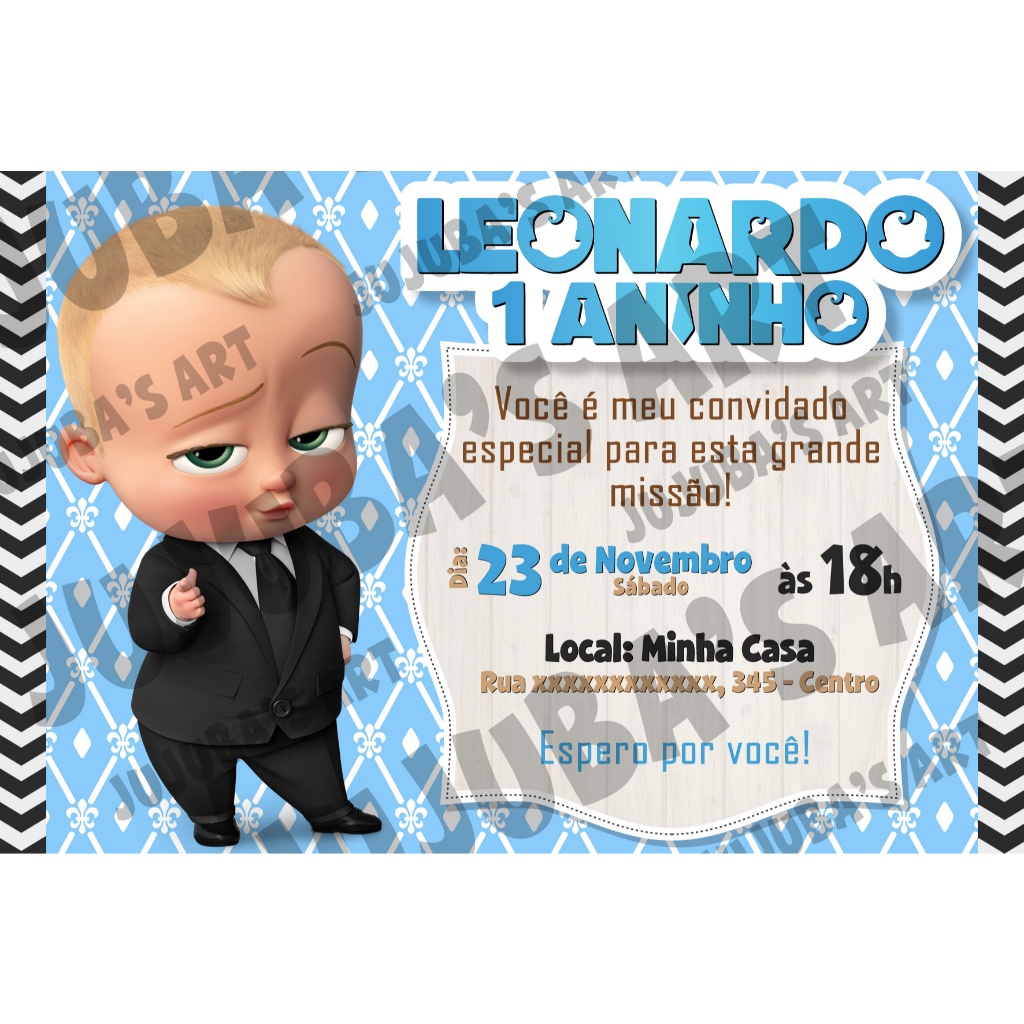 Convite de Aniversário Personalizado tema Poderoso Chefinho com Envelope Branco