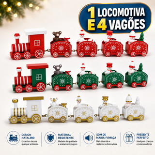 Mini Trem natalino trenzinho 5 vagões  enfeite Natal papai noel Vila Natalina