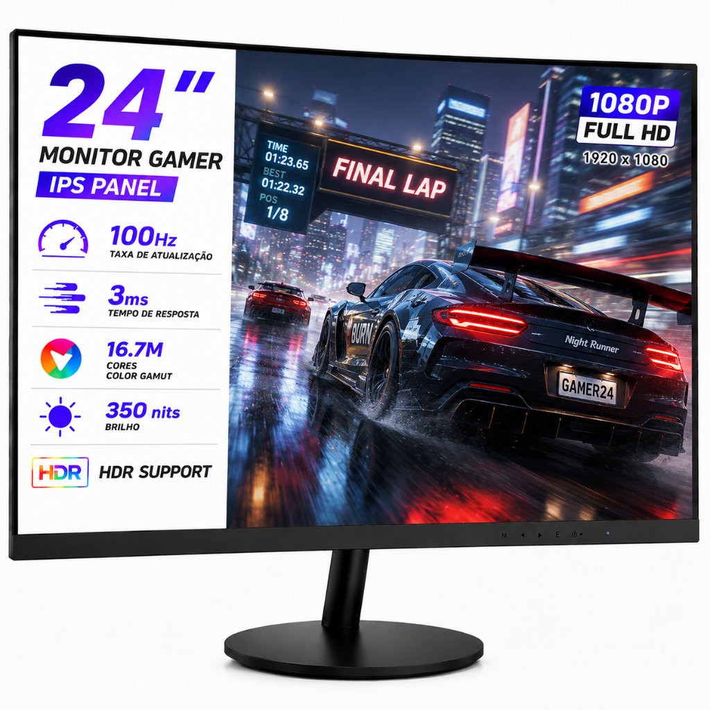 Monitor 24 Polegadas IPS FHD 1920x1080 100Hz 3ms | Adaptive Sync | Alto-falantes Integrado