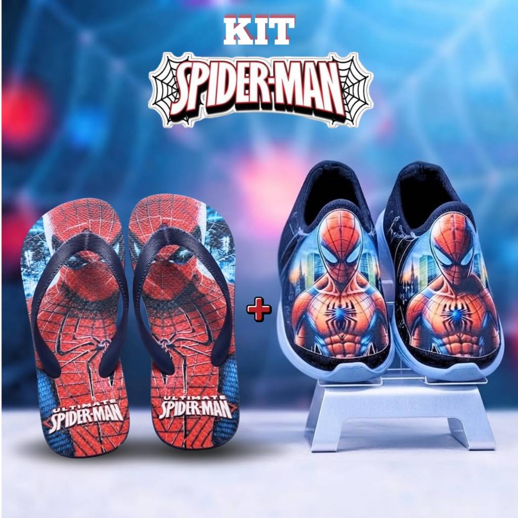 KIT 2 PARES PLOC - 1 TÊNIS DTF07 SPIDER MENINO + 1 CHINELO SPIDER