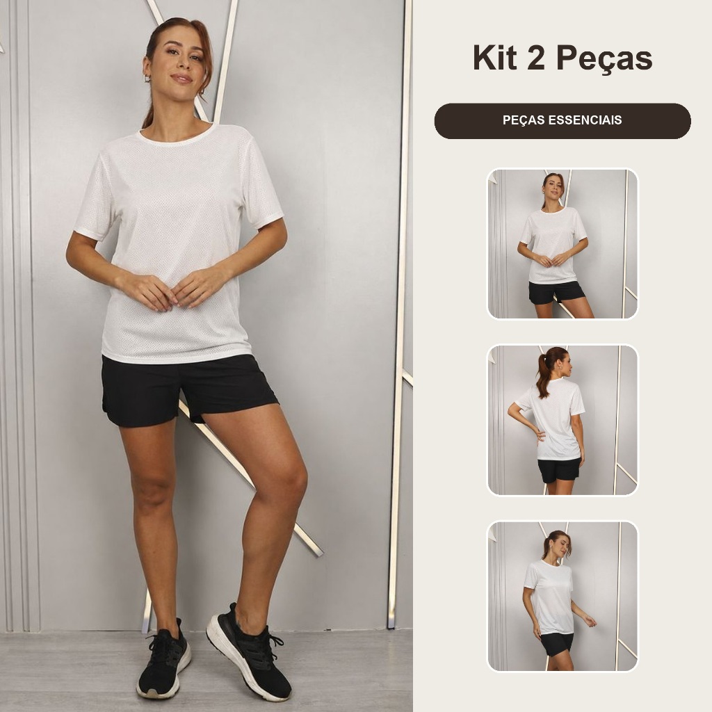 Kit 2 Camisetas Femininas Poliamida Dry Fit Respirável Manga Curta Treino Academia Corrida Performance