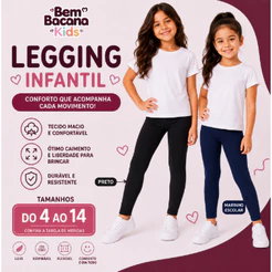Calça Legging Infantil/Juvenil Lisa Cós Alto Super Confortável para Escola e Atividades Diárias