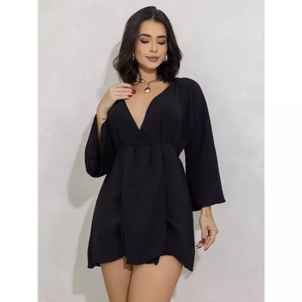 Vestido Feminino Curto Soltinho Social Manga Flare Dori