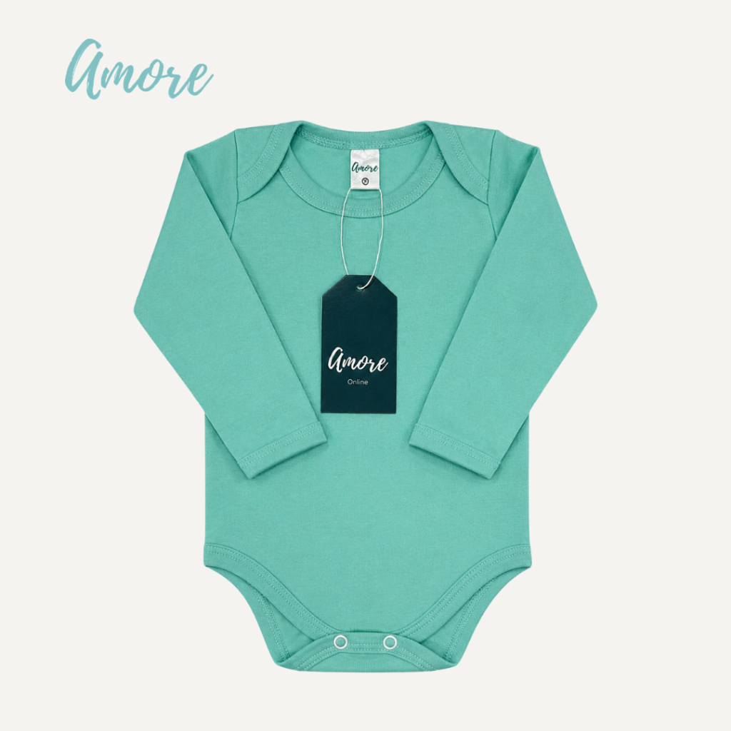 Body Manga Longa Verde Água Suedine - 100% Algodão