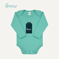 Body Manga Longa Verde Água Suedine - 100% Algodão