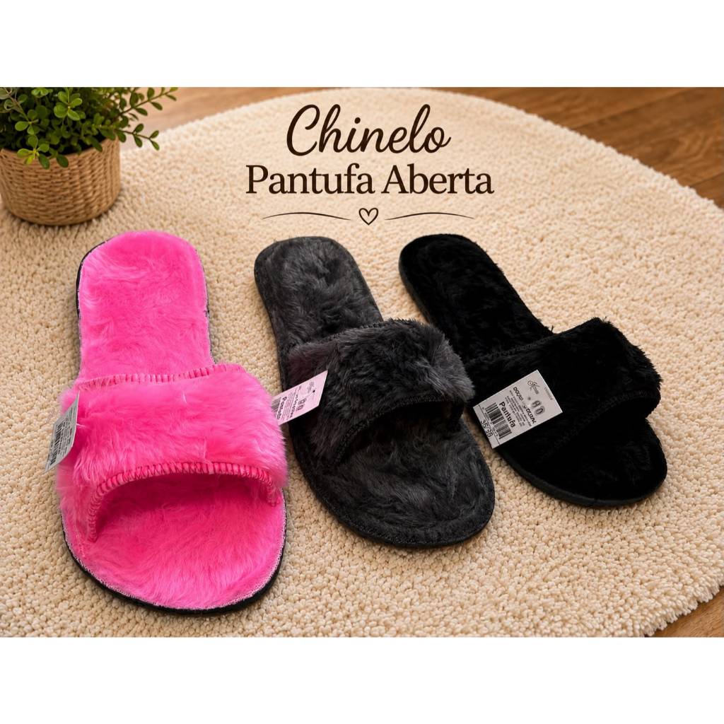 Pantufa Aberta Feminina Antiderrapante Super Macia Confortável
