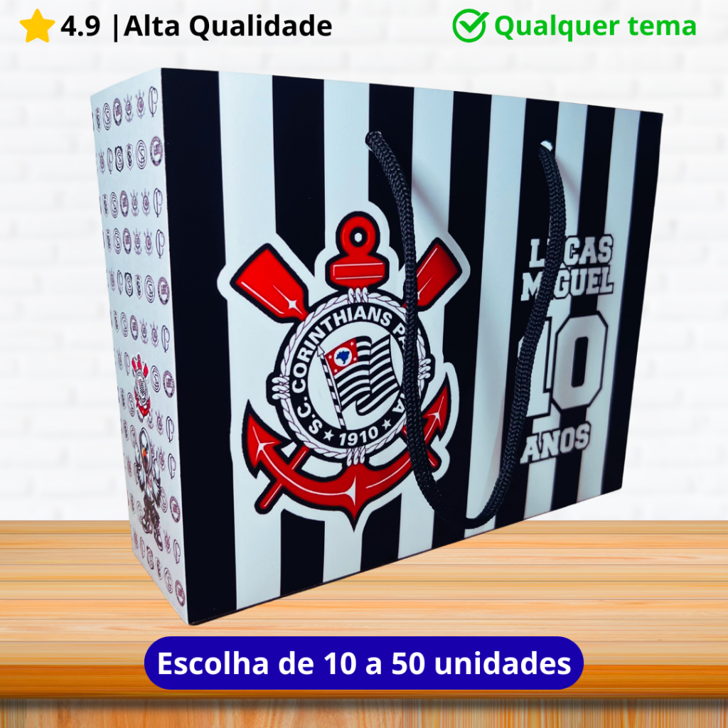 Sacolas Lembrancinha Corinthians Personalizado com Nome Kit 10 a 50 un Sacolinhas Festa Aniversário