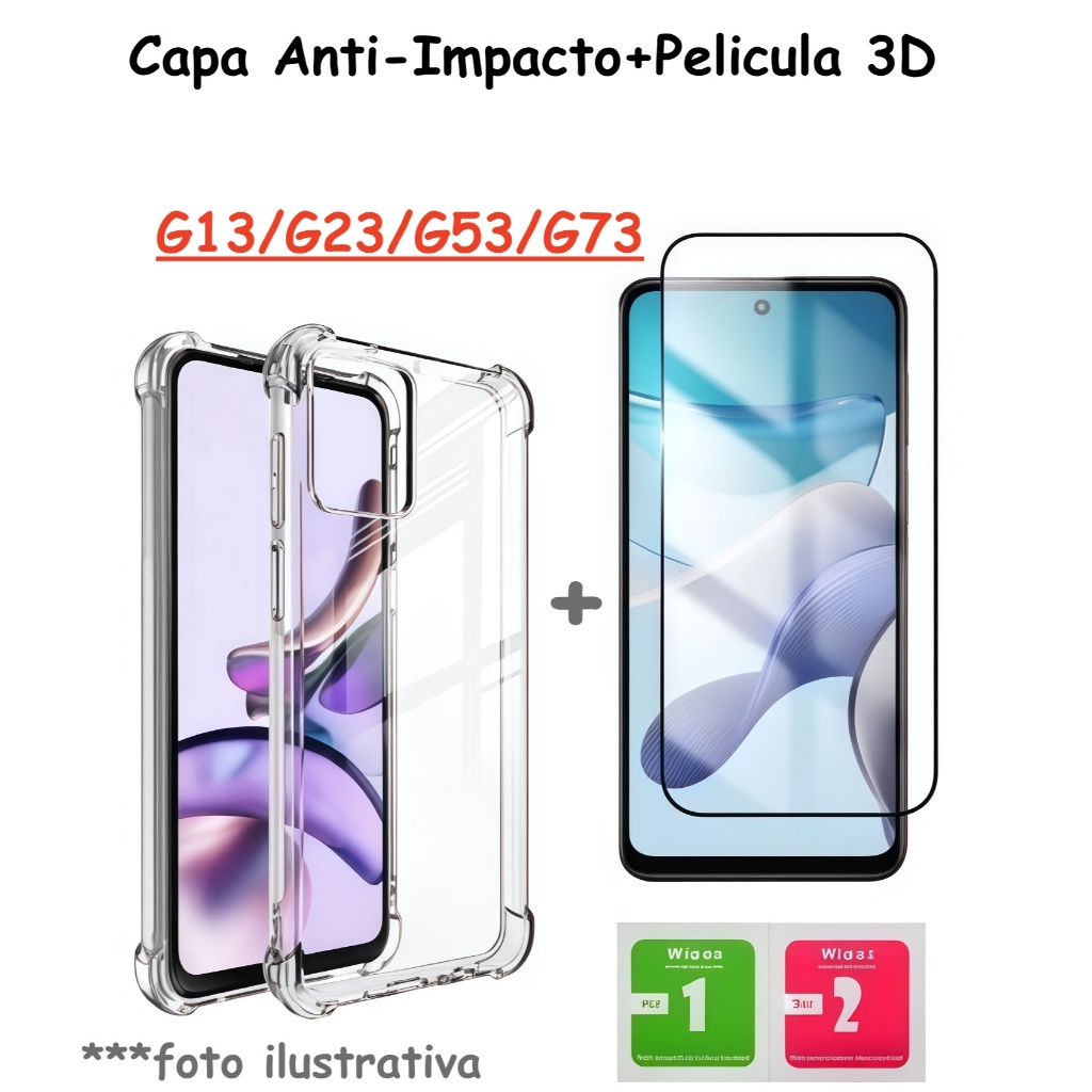 Capa Capinha + Película Vidro 3D Para Moto G13/G23/G53/G73 Vários Modelos