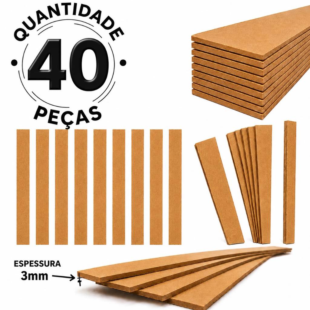 Kit 40 Ripas MDF Cru 3mm Shiplap Lambri Decorativo Painel Ripado Cabeceira Cama Quarto Moderno Tendencia