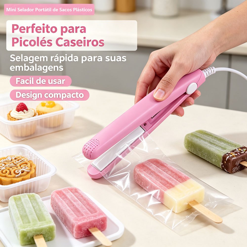 Mini Seladora de Sacos Plásticos Portátil para Geladinho Embalagens e Artesanato