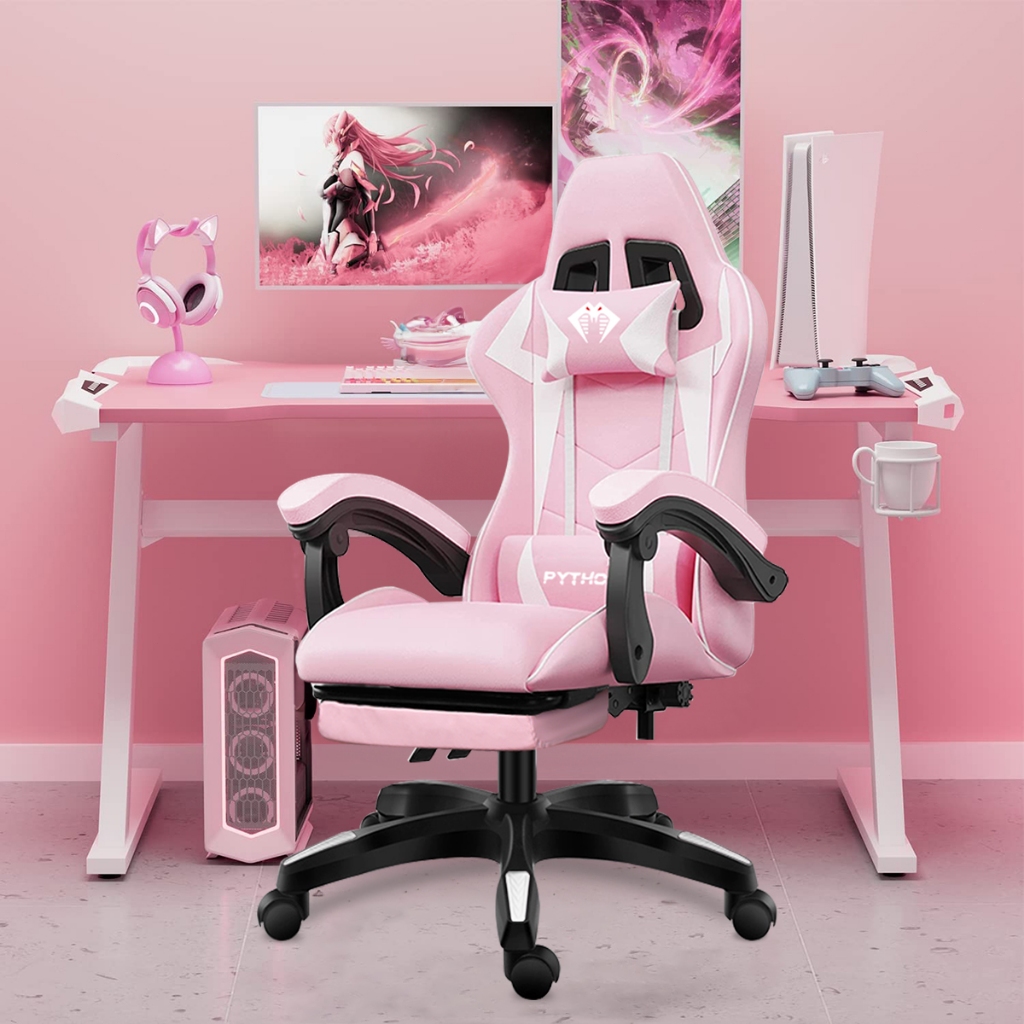 Cadeira Gamer Ergonômica Reclinável com Apoio de Pés Ajustável e Base Giratória