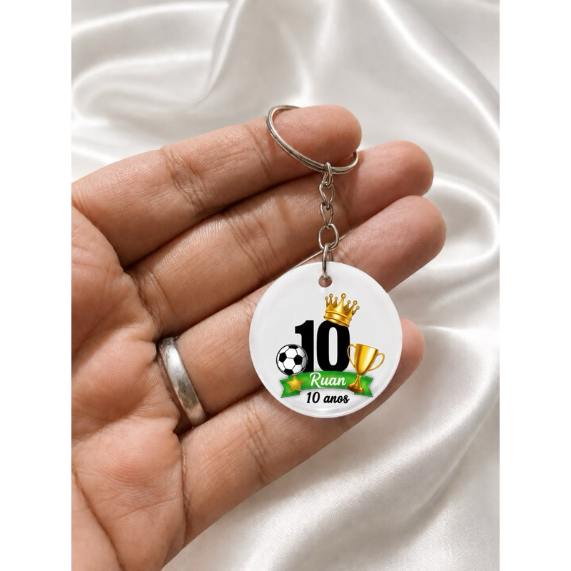 Chaveiro Futebol Personalizado em Resina 3cm | Lembrancinha Aniversário Infantil com Nome e Idade